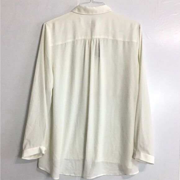 CHICO’S White Satin Alita Lace Panel Blouse New Long Sleeve Button Up Size 3 - Picture 3 of 8